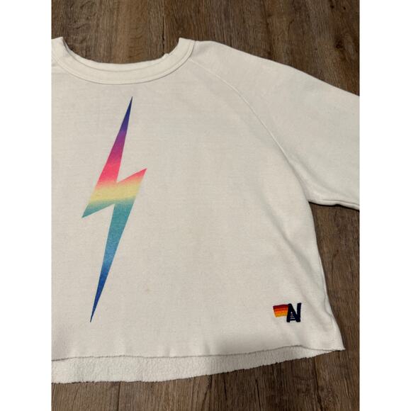 Aviator Nation Women's Cropped Rainbow Bolt Crewneck Sweatshirt Size Medium - Picture 4 of 8
